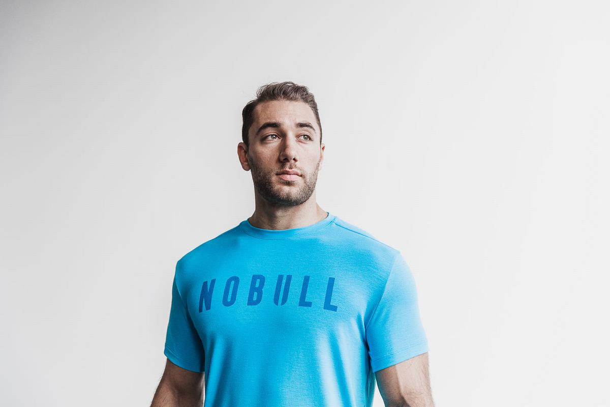 Nobull Men\'s T Shirts Blue | Australia (DT2047)